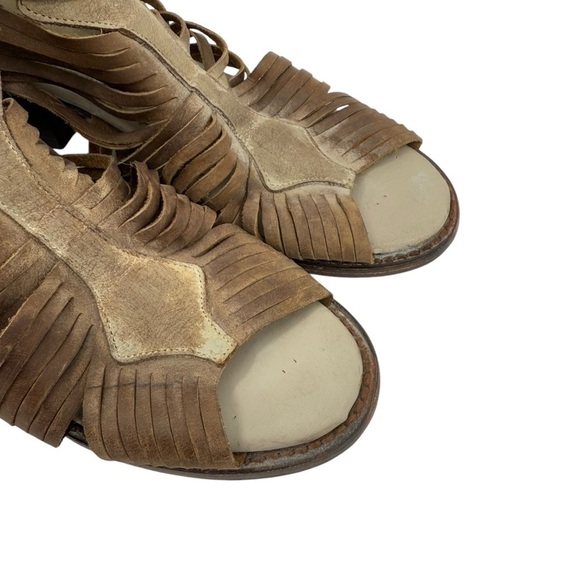 FreeBird by Steven Arrow Open Toe Distressed Stone Brown Leather Bootie Sandal 9 - Picture 7 of 12